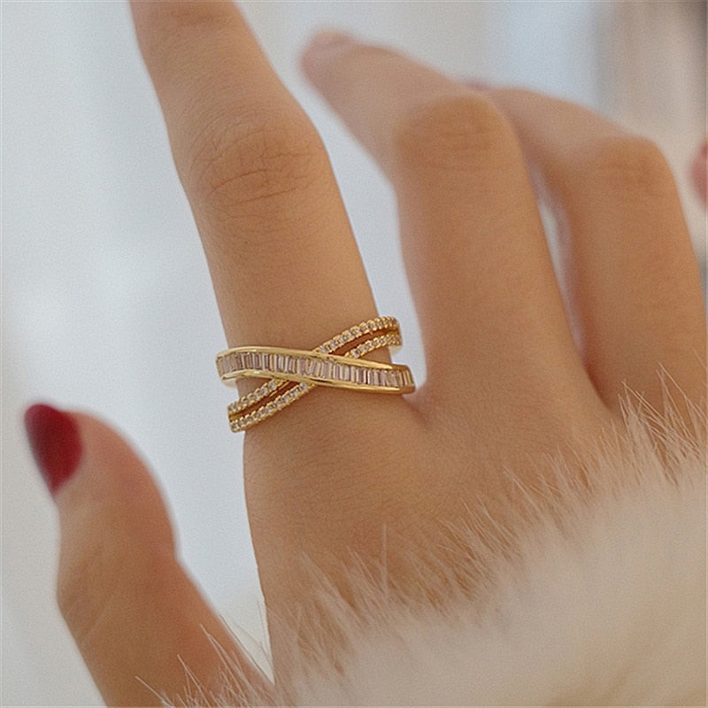 Zenlaria® New Exquisite Cross Opening Ring Fashion Temperament Simple Ring Elegant Ladies Jewelry