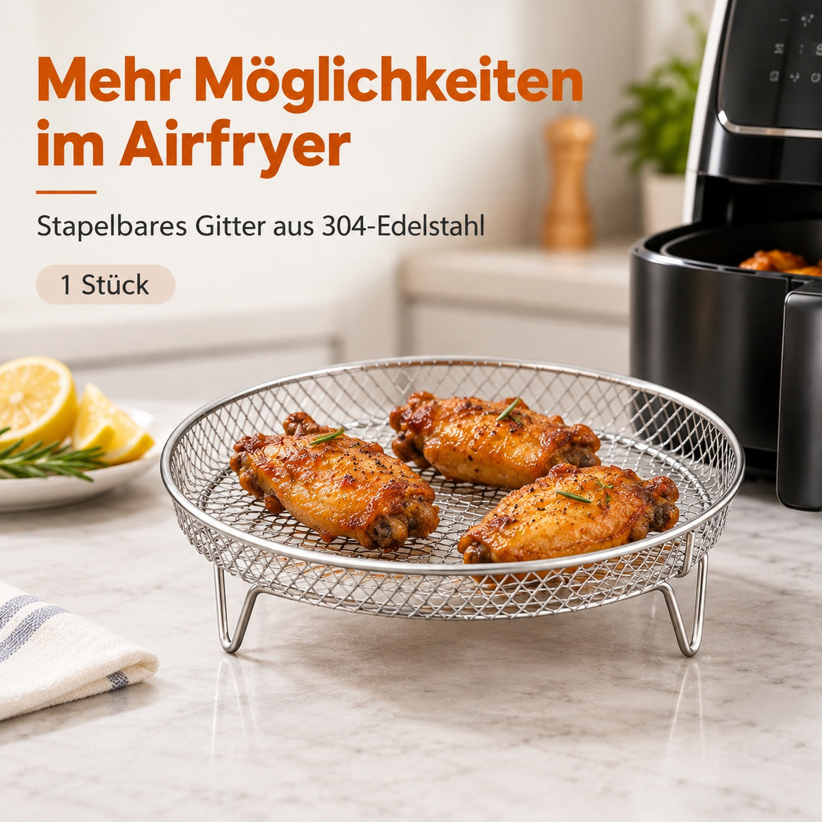 🍟 Mehr Platz, mehr Möglichkeiten – Edelstahl-Rost für Ihre Heißluftfritteuse