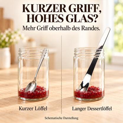 🥄 Edelstahl-Dessertlöffel mit langem Griff – Tiefer schöpfen & leichter erreichen