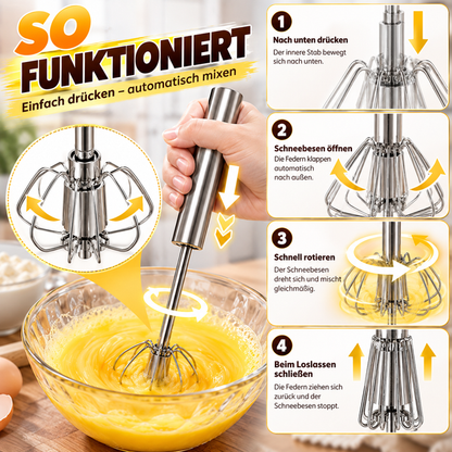 🔥 50% RABATT – Halbautomatischer Edelstahl-Schneebesen – Schnell & mühelos mixen