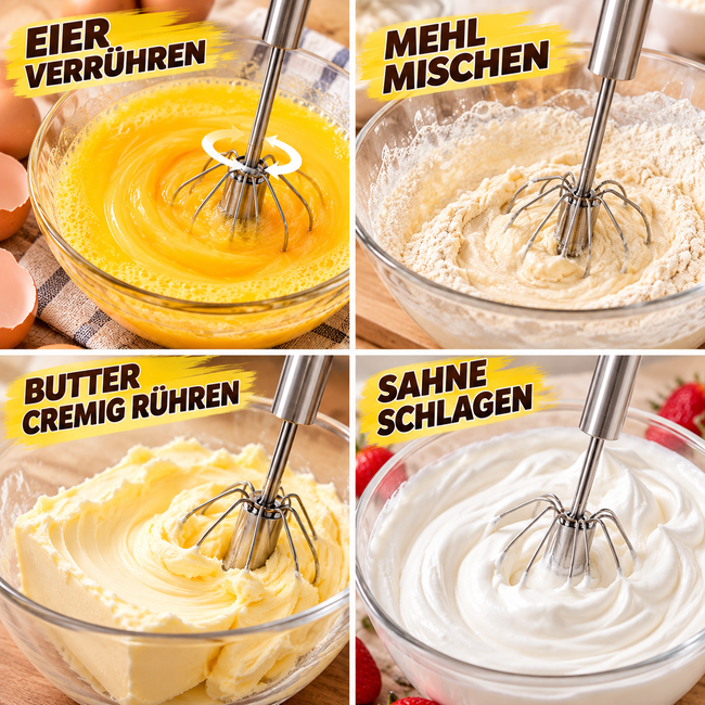 🔥 50% RABATT – Halbautomatischer Edelstahl-Schneebesen – Schnell & mühelos mixen