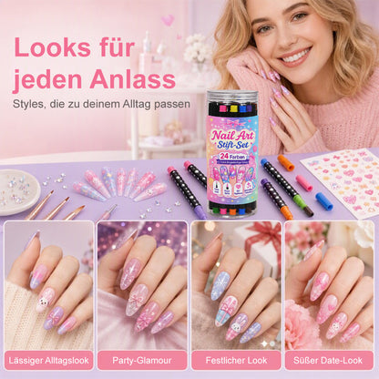 💅24-farbiges Nagelkunst-Stiftset mit zwei Enden – DIY-Maniküre-Zeichenset🎁