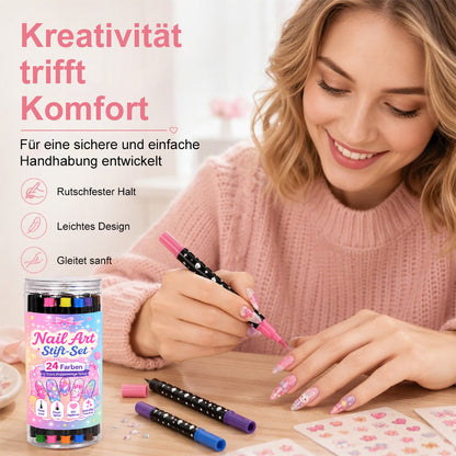 💅24-farbiges Nagelkunst-Stiftset mit zwei Enden – DIY-Maniküre-Zeichenset🎁