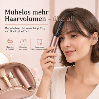 🧸Kabelloser Mini-Glättkamm – Für perfekten Pony & mehr Volumen am Ansatz