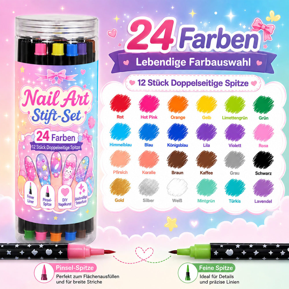 💅24-farbiges Nagelkunst-Stiftset mit zwei Enden – DIY-Maniküre-Zeichenset🎁