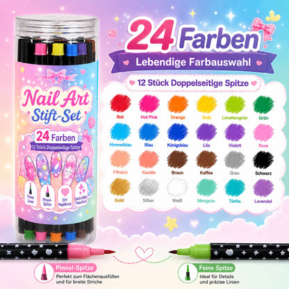 💅24-farbiges Nagelkunst-Stiftset mit zwei Enden – DIY-Maniküre-Zeichenset🎁