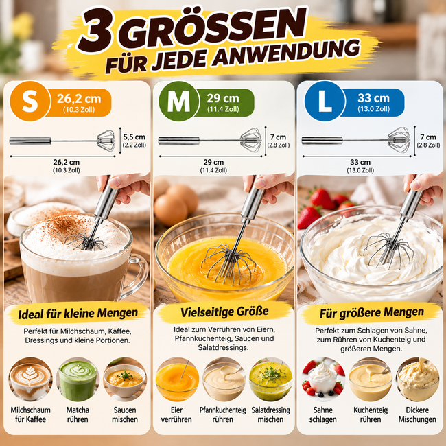 🔥 50% RABATT – Halbautomatischer Edelstahl-Schneebesen – Schnell & mühelos mixen