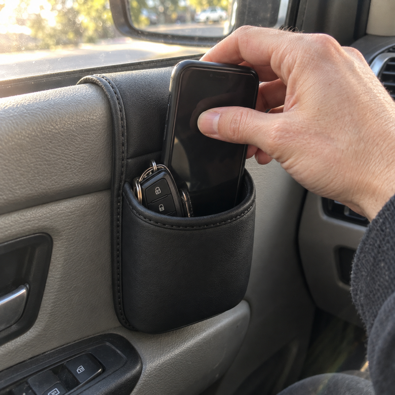 up🥳 2026 Bestseller 🥳 50 % RABATT!🚗 Auto-Tür-Getränkehalter aus PU-Leder – Mehr Platz für Getränke, Handy & Kleinigkeiten