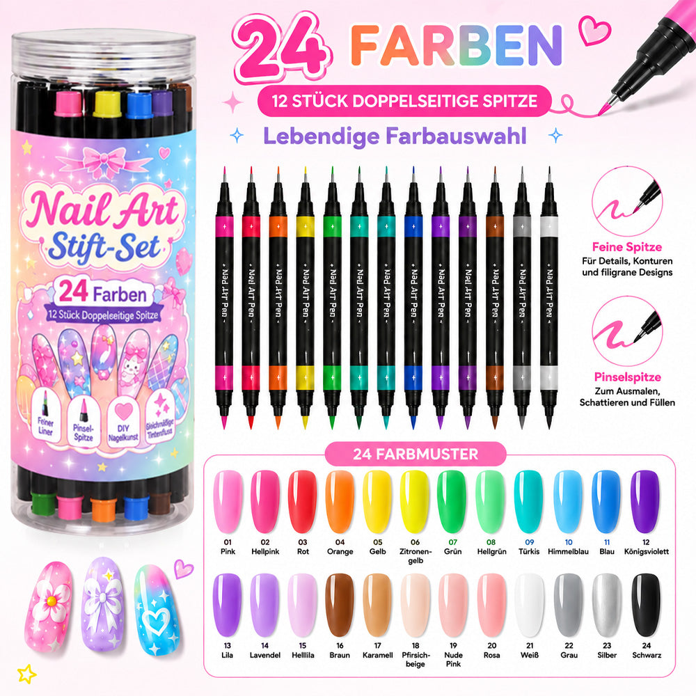 💅24-farbiges Nagelkunst-Stiftset mit zwei Enden – DIY-Maniküre-Zeichenset🎁