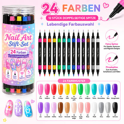 💅24-farbiges Nagelkunst-Stiftset mit zwei Enden – DIY-Maniküre-Zeichenset🎁