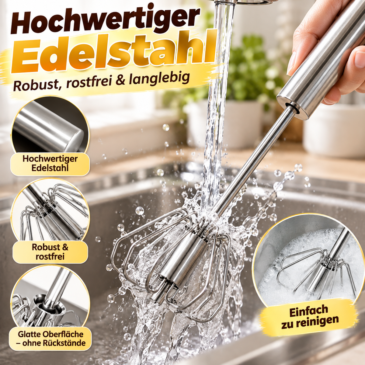 🔥 50% RABATT – Halbautomatischer Edelstahl-Schneebesen – Schnell & mühelos mixen