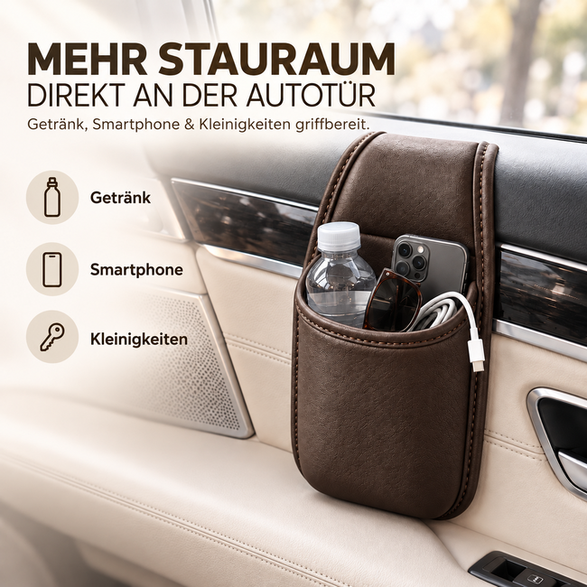 up🥳 2026 Bestseller 🥳 50 % RABATT!🚗 Auto-Tür-Getränkehalter aus PU-Leder – Mehr Platz für Getränke, Handy & Kleinigkeiten