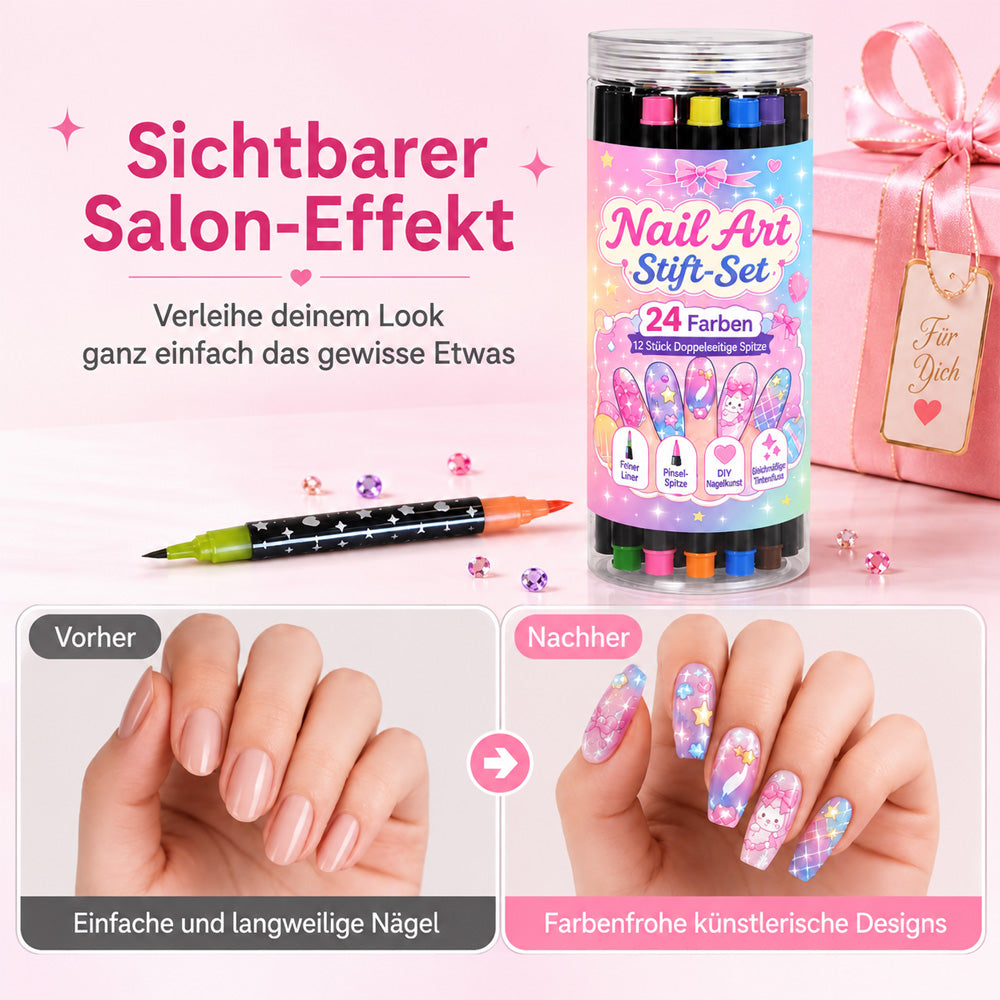 💅24-farbiges Nagelkunst-Stiftset mit zwei Enden – DIY-Maniküre-Zeichenset🎁
