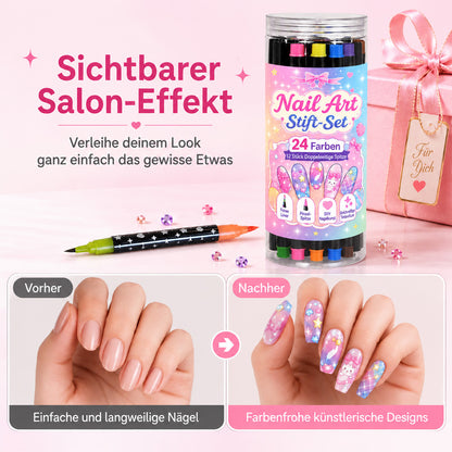 💅24-farbiges Nagelkunst-Stiftset mit zwei Enden – DIY-Maniküre-Zeichenset🎁