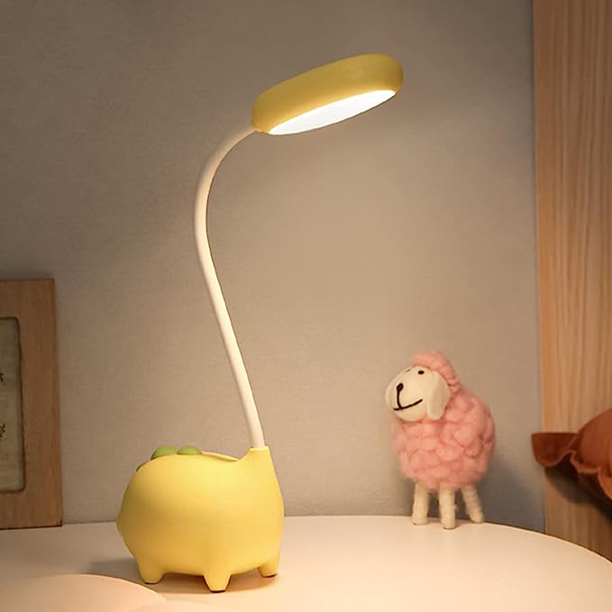 Zenlaria® Unique Dinosaur Desk Lamp LED Night Light for Kids Wireless Charging Student Learning Eye Protection Lamp USB Rechargeable Home Bedroom Study Desk Room Decoration Lamp is the Teens Girls Best Gift