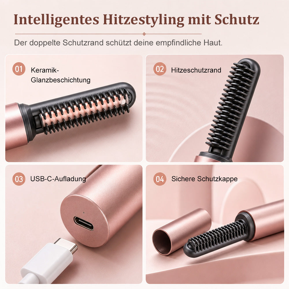 🧸Kabelloser Mini-Glättkamm – Für perfekten Pony & mehr Volumen am Ansatz