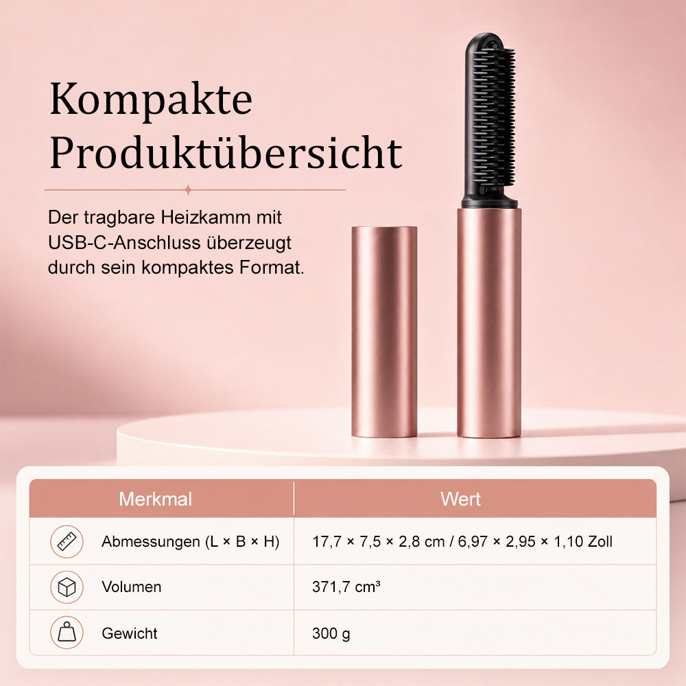 🧸Kabelloser Mini-Glättkamm – Für perfekten Pony & mehr Volumen am Ansatz