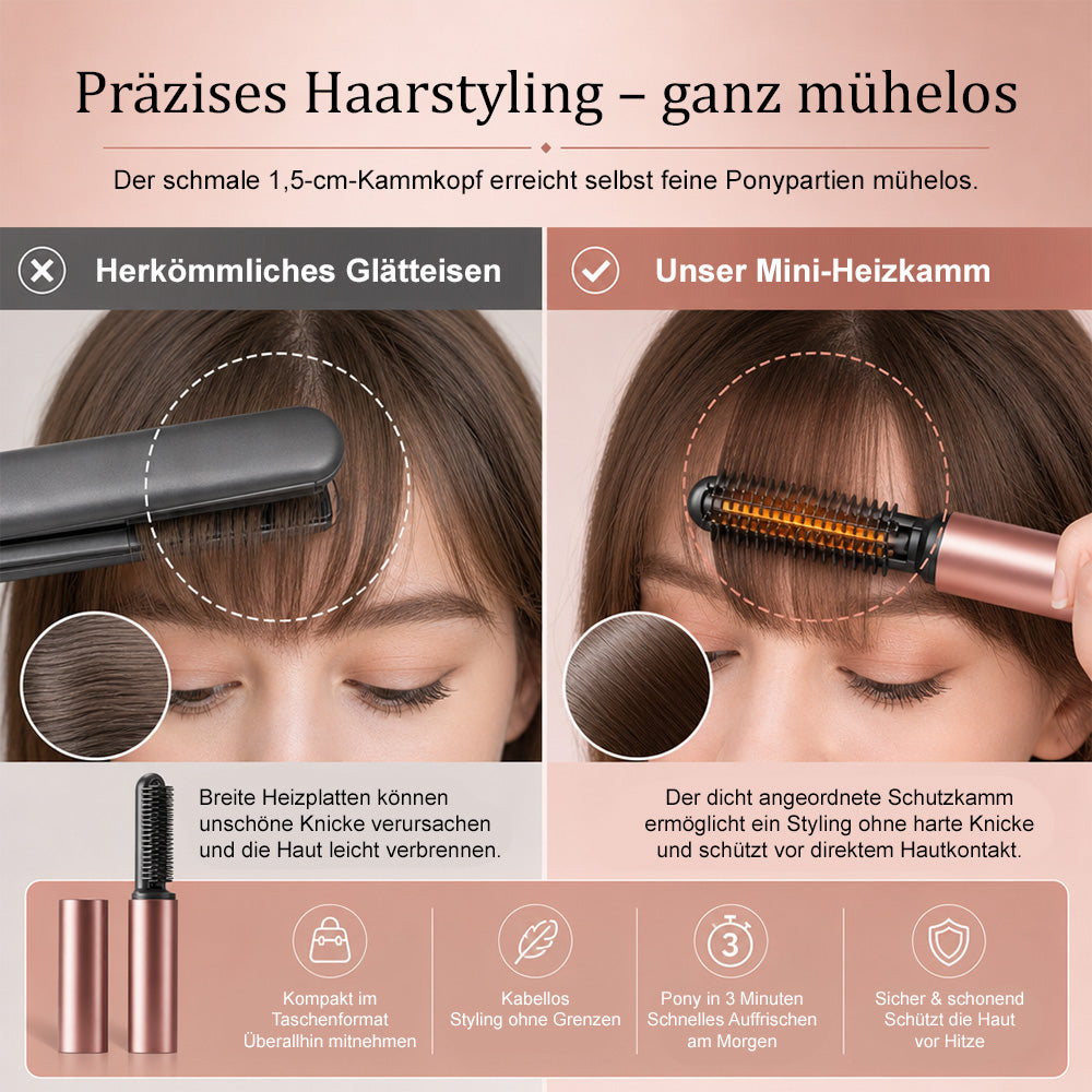 🧸Kabelloser Mini-Glättkamm – Für perfekten Pony & mehr Volumen am Ansatz
