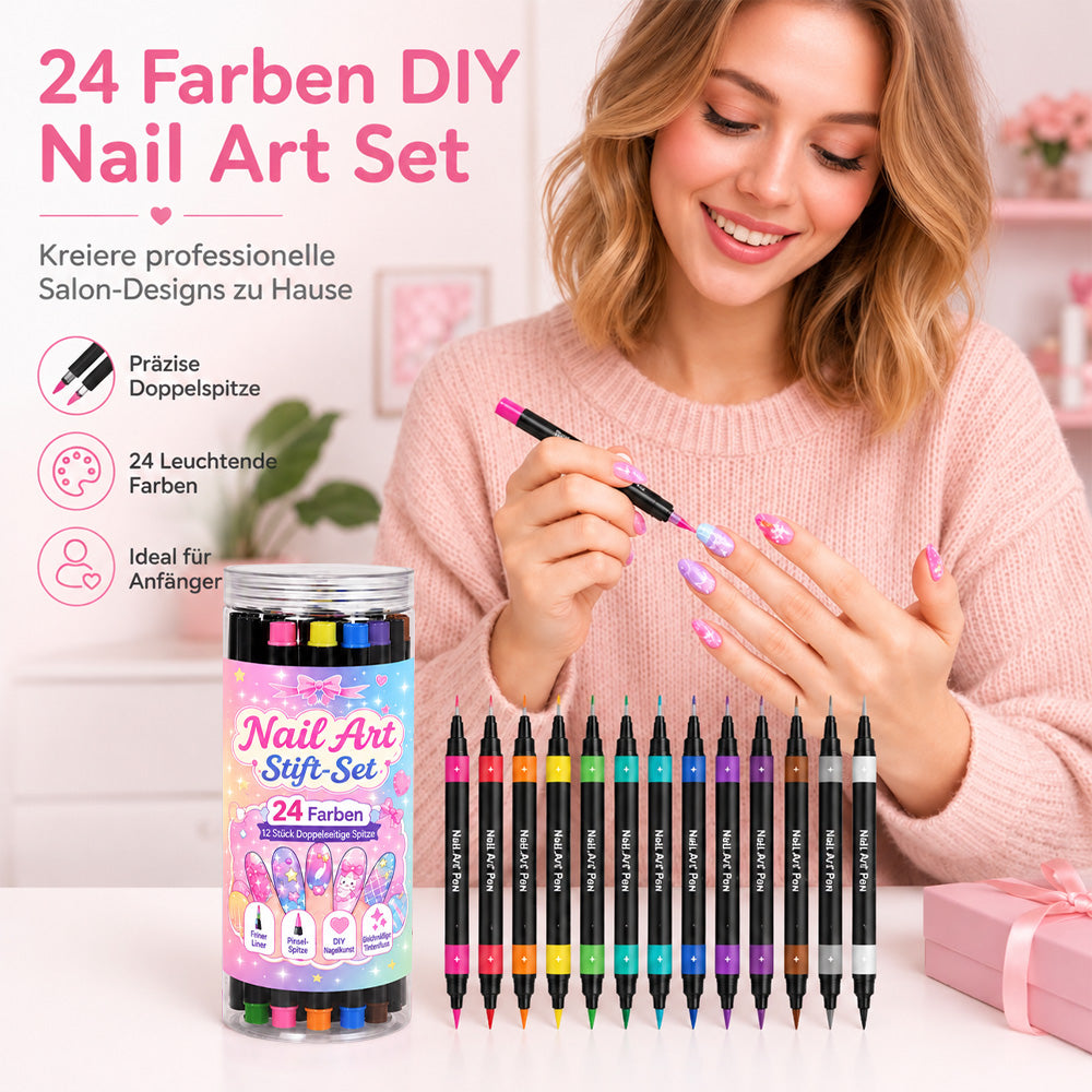 💅24-farbiges Nagelkunst-Stiftset mit zwei Enden – DIY-Maniküre-Zeichenset🎁