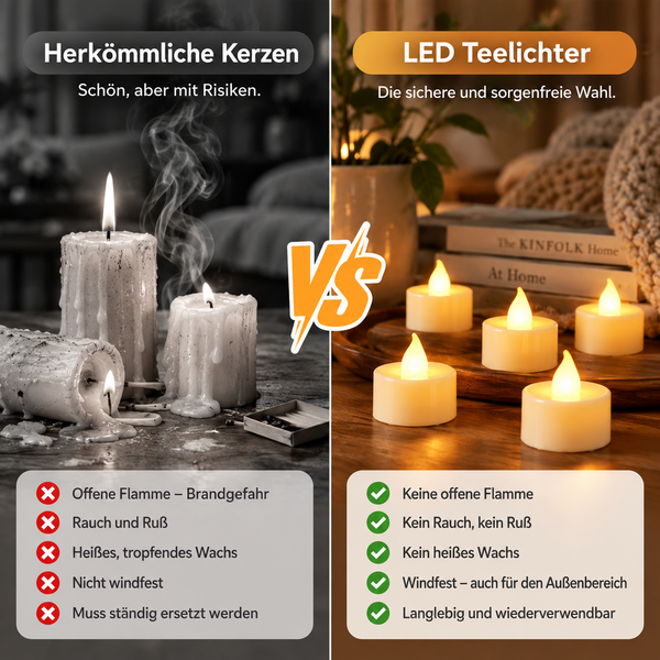up Flackernde LED-Teelichter – 24er Set für stimmungsvolle Deko ohne Feuer