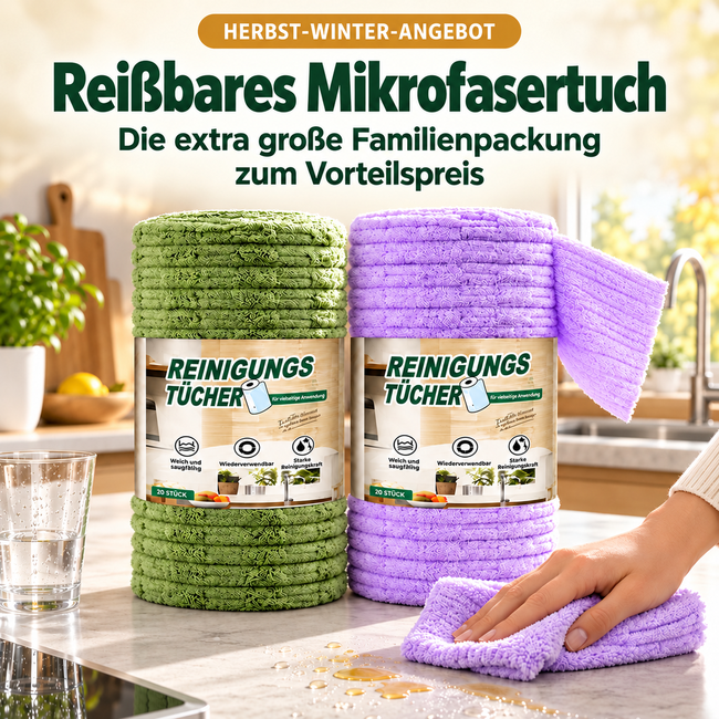🎉Zenlaria® Reißbares Mikrofasertuch – Schnelle Reinigung ohne schmutzige Lappen