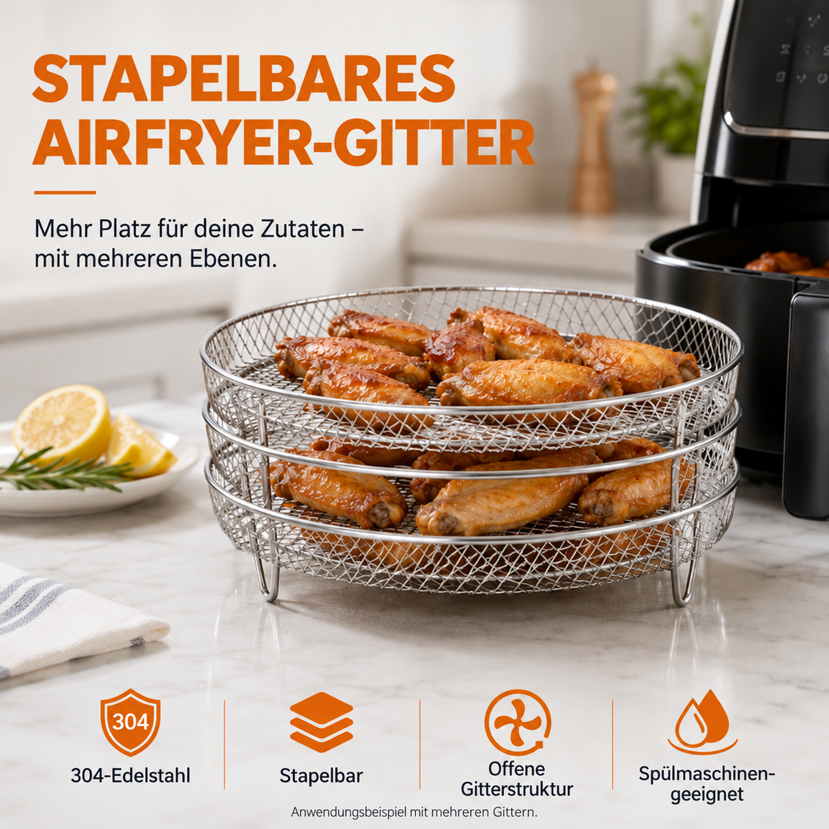 🍟 Mehr Platz, mehr Möglichkeiten – Edelstahl-Rost für Ihre Heißluftfritteuse