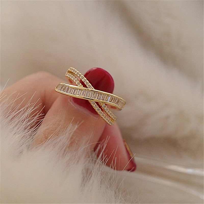 Zenlaria® New Exquisite Cross Opening Ring Fashion Temperament Simple Ring Elegant Ladies Jewelry
