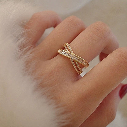 Zenlaria® New Exquisite Cross Opening Ring Fashion Temperament Simple Ring Elegant Ladies Jewelry