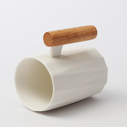 Zenlaria® Wooden handle ceramic coffee mug,literary teacup Office Coffee Milk Cup Nordic Small Fresh Hand Ceramic Cup Drinkware gift 400ml