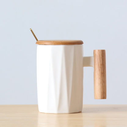 Zenlaria® Wooden handle ceramic coffee mug,literary teacup Office Coffee Milk Cup Nordic Small Fresh Hand Ceramic Cup Drinkware gift 400ml
