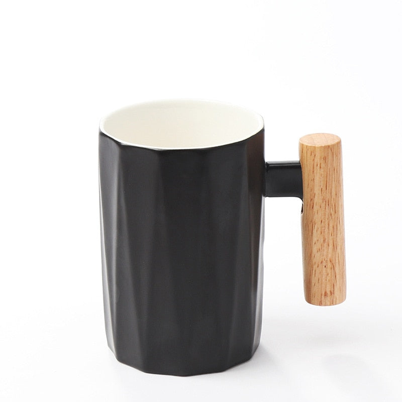 Zenlaria® Wooden handle ceramic coffee mug,literary teacup Office Coffee Milk Cup Nordic Small Fresh Hand Ceramic Cup Drinkware gift 400ml