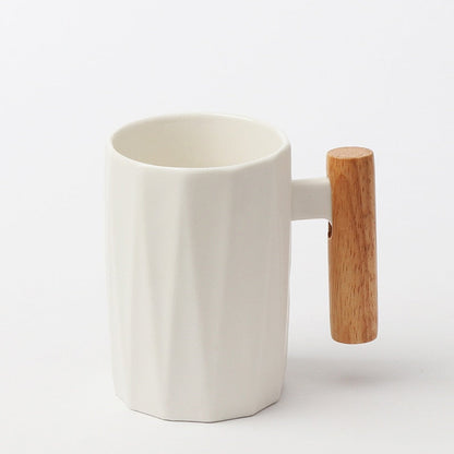 Zenlaria® Wooden handle ceramic coffee mug,literary teacup Office Coffee Milk Cup Nordic Small Fresh Hand Ceramic Cup Drinkware gift 400ml