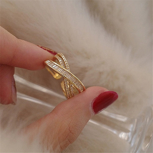 Zenlaria® New Exquisite Cross Opening Ring Fashion Temperament Simple Ring Elegant Ladies Jewelry
