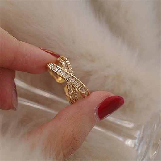 Zenlaria® New Exquisite Cross Opening Ring Fashion Temperament Simple Ring Elegant Ladies Jewelry
