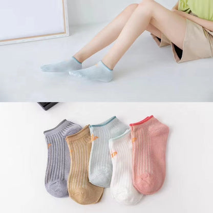 Zenlaria® 5 Pairs Socks Sets Women Elegant Retro Polyester Cotton Low Tube Women Socks Breathable Japanese Style Casual Cotton Short Sock