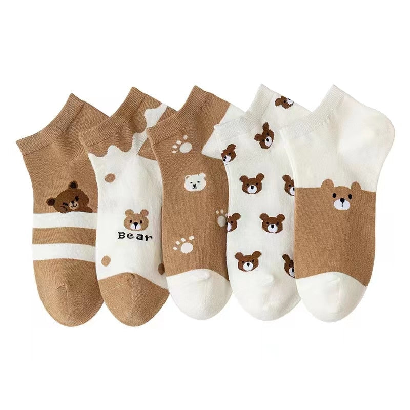 Zenlaria® 5 Pairs Socks Sets Women Elegant Retro Polyester Cotton Low Tube Women Socks Breathable Japanese Style Casual Cotton Short Sock
