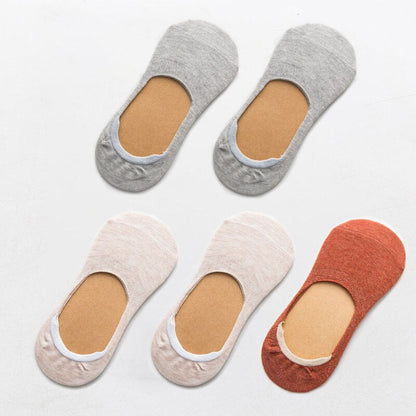 Zenlaria® 5 Pairs Spring Summer Women Socks Solid Color Fashion Wild Shallow Mouth Girls Female Invisible No Show Slipper Socks