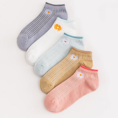 Zenlaria® 5 Pairs Socks Sets Women Elegant Retro Polyester Cotton Low Tube Women Socks Breathable Japanese Style Casual Cotton Short Sock