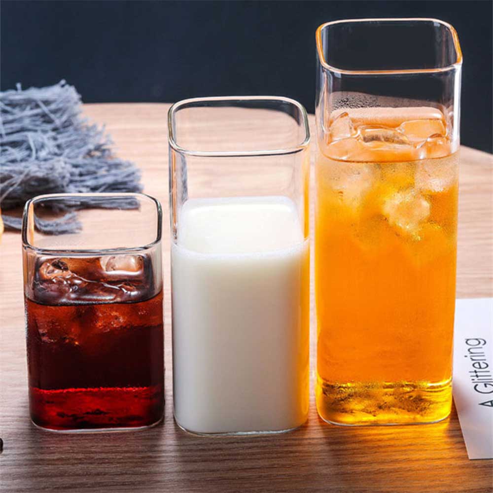Zenlaria® Square Simple Glass Cup Transparent Cold Drink Large-capacity Milk Juice Tea Drink Water Mousse Cups Wine Glass Beer Coffee Mug