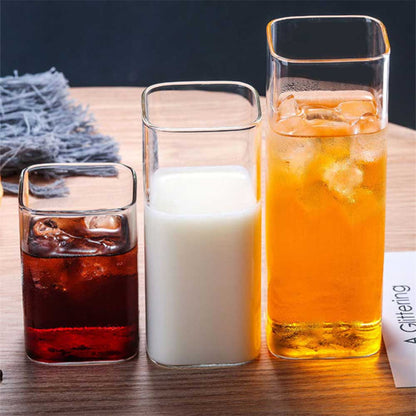 Zenlaria® Square Simple Glass Cup Transparent Cold Drink Large-capacity Milk Juice Tea Drink Water Mousse Cups Wine Glass Beer Coffee Mug
