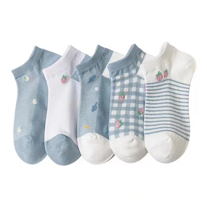 Zenlaria® 5 Pairs Socks Sets Women Elegant Retro Polyester Cotton Low Tube Women Socks Breathable Japanese Style Casual Cotton Short Sock
