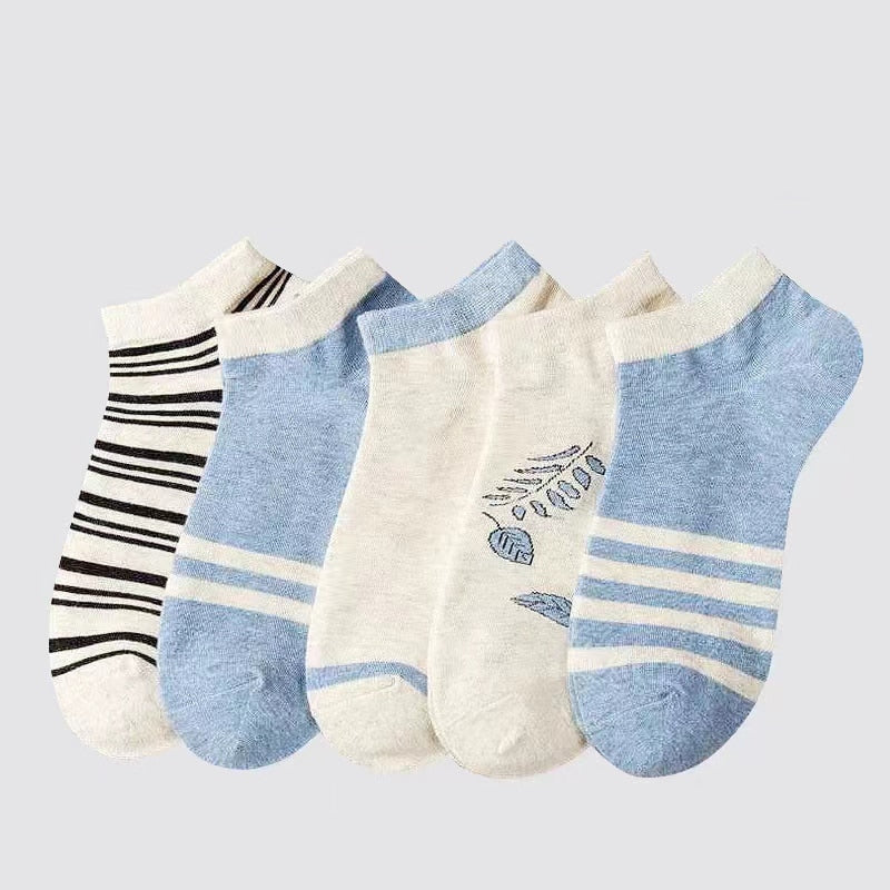 Zenlaria® 5 Pairs Socks Sets Women Elegant Retro Polyester Cotton Low Tube Women Socks Breathable Japanese Style Casual Cotton Short Sock