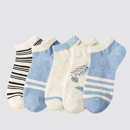 Zenlaria® 5 Pairs Socks Sets Women Elegant Retro Polyester Cotton Low Tube Women Socks Breathable Japanese Style Casual Cotton Short Sock