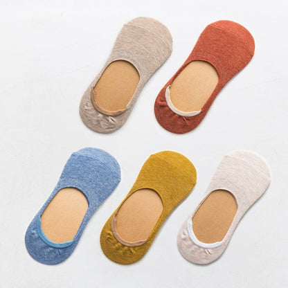 Zenlaria® 5 Pairs Spring Summer Women Socks Solid Color Fashion Wild Shallow Mouth Girls Female Invisible No Show Slipper Socks