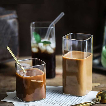 Zenlaria® Square Simple Glass Cup Transparent Cold Drink Large-capacity Milk Juice Tea Drink Water Mousse Cups Wine Glass Beer Coffee Mug
