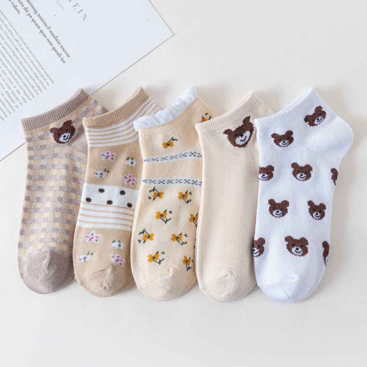 Zenlaria® 5 Pairs Socks Sets Women Elegant Retro Polyester Cotton Low Tube Women Socks Breathable Japanese Style Casual Cotton Short Sock