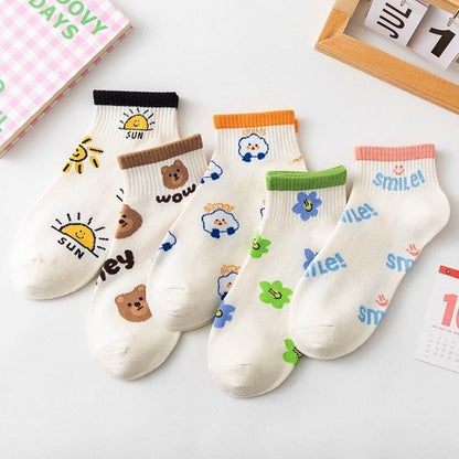 Zenlaria® 5 Pairs Socks Sets Women Elegant Retro Polyester Cotton Low Tube Women Socks Breathable Japanese Style Casual Cotton Short Sock