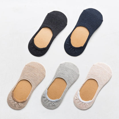 Zenlaria® 5 Pairs Spring Summer Women Socks Solid Color Fashion Wild Shallow Mouth Girls Female Invisible No Show Slipper Socks