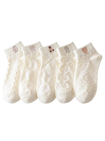 Zenlaria® 5 Pairs Socks Sets Women Elegant Retro Polyester Cotton Low Tube Women Socks Breathable Japanese Style Casual Cotton Short Sock