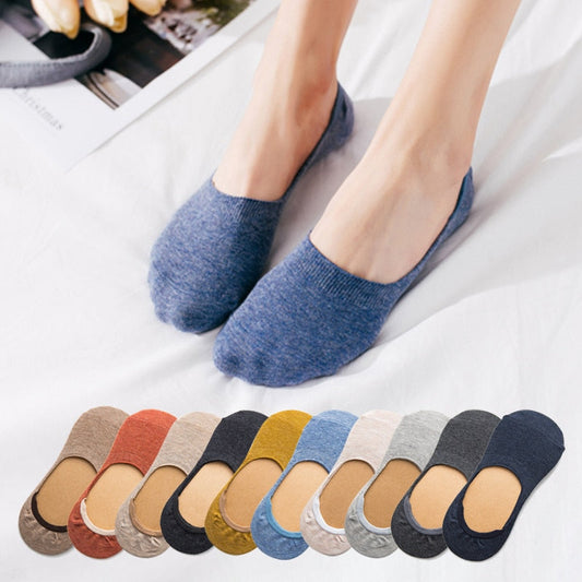 Zenlaria® 5 Pairs Spring Summer Women Socks Solid Color Fashion Wild Shallow Mouth Girls Female Invisible No Show Slipper Socks